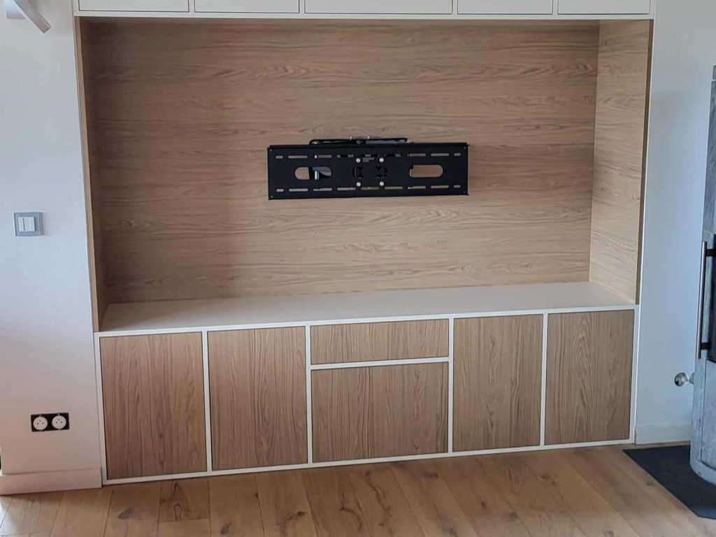 meuble tv bois clair et blanc
